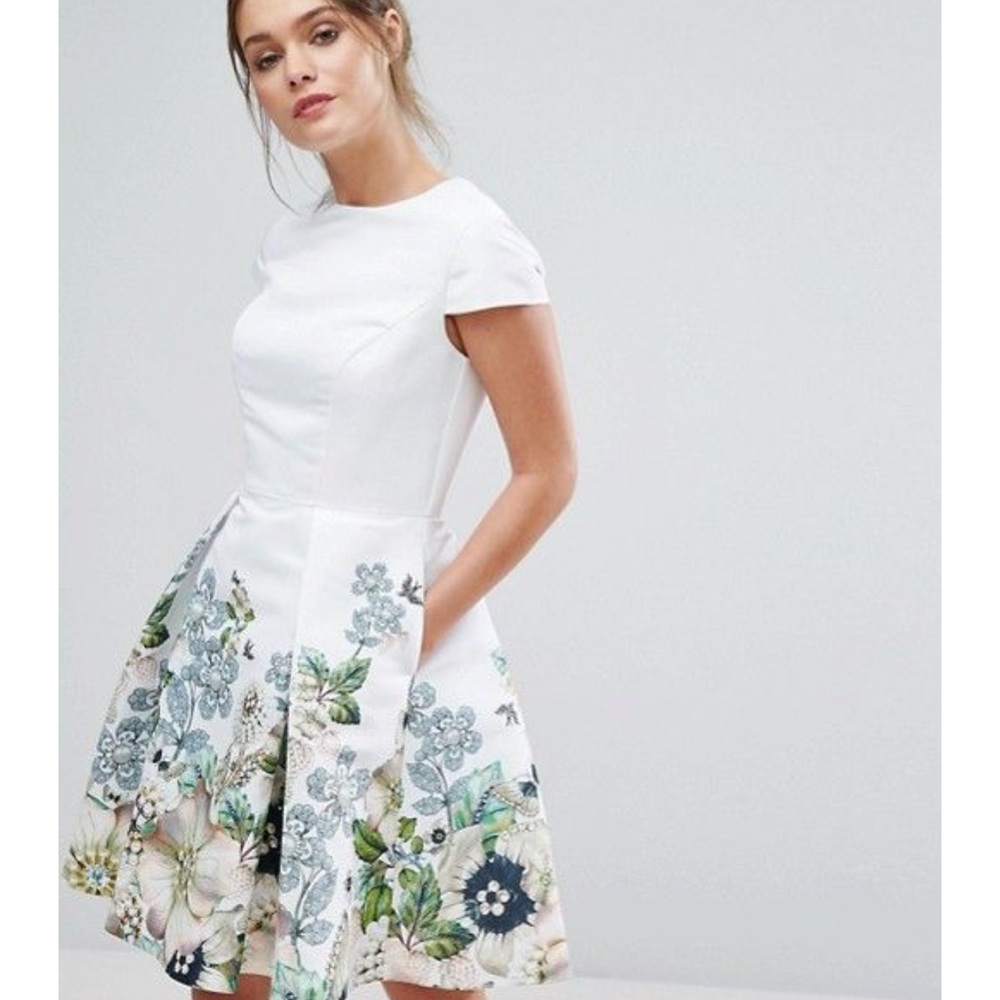 Ted Baker Floral White Dress size 1 XS Christmas holidays